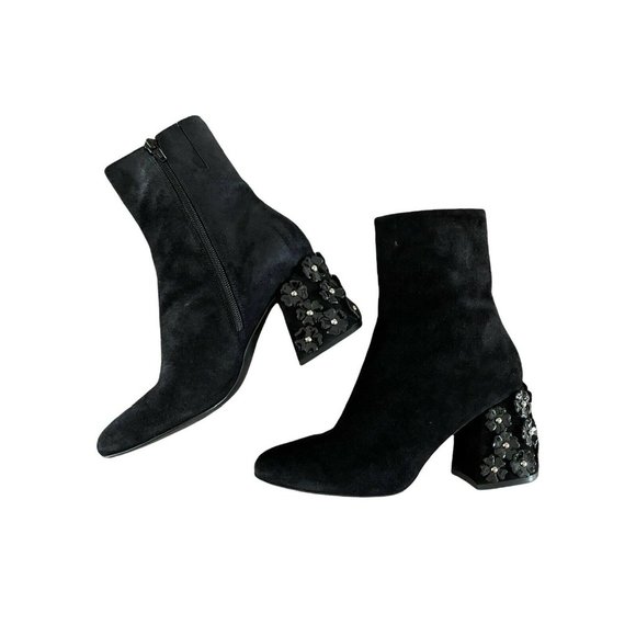Jeannot Womens Black Suede Block Heels 3D Flowers On Heel Italy US‎ 5.5-6 EUR 36 - Picture 1 of 10